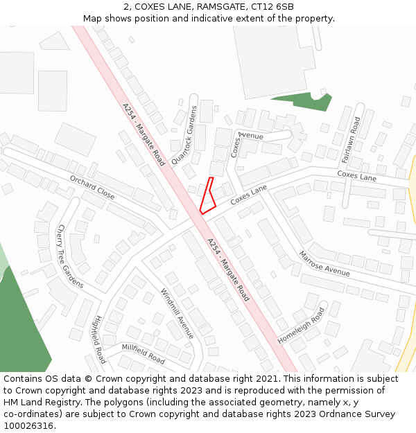 2, COXES LANE, RAMSGATE, CT12 6SB: Location map and indicative extent of plot