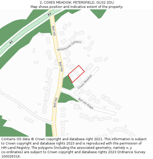2, COXES MEADOW, PETERSFIELD, GU32 2DU: Location map and indicative extent of plot