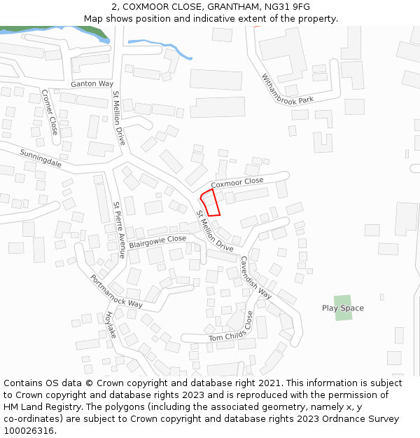 2, COXMOOR CLOSE, GRANTHAM, NG31 9FG: Location map and indicative extent of plot