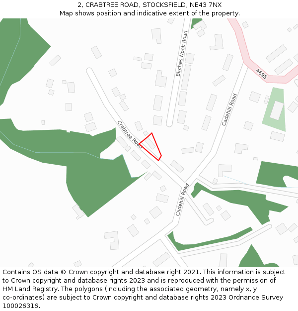 2, CRABTREE ROAD, STOCKSFIELD, NE43 7NX: Location map and indicative extent of plot
