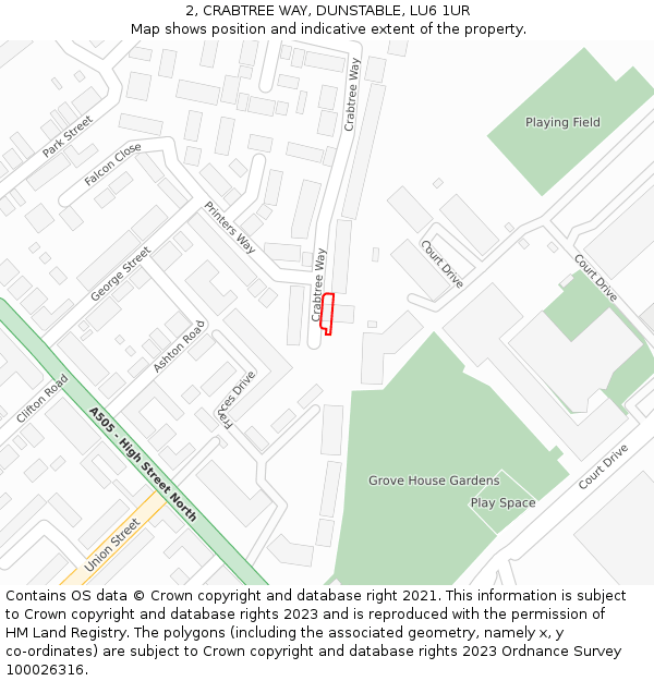 2, CRABTREE WAY, DUNSTABLE, LU6 1UR: Location map and indicative extent of plot