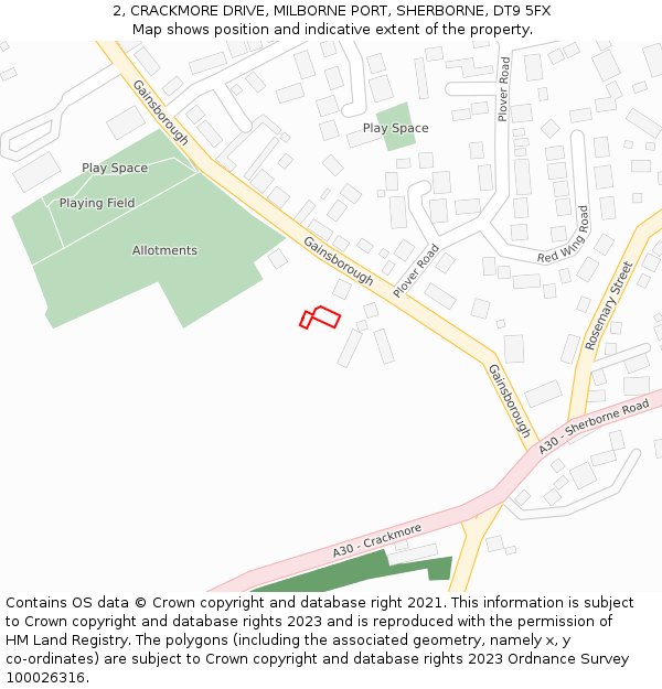 2, CRACKMORE DRIVE, MILBORNE PORT, SHERBORNE, DT9 5FX: Location map and indicative extent of plot