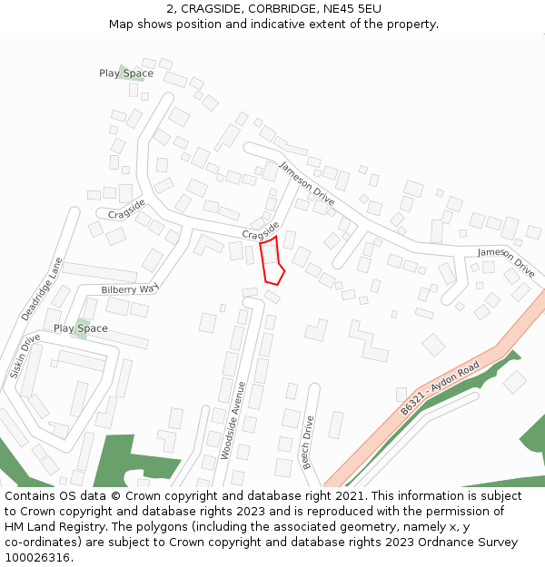 2, CRAGSIDE, CORBRIDGE, NE45 5EU: Location map and indicative extent of plot