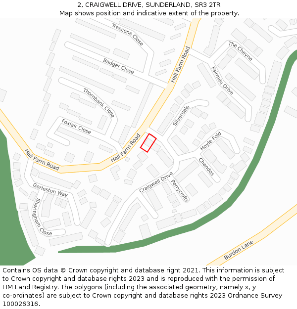 2, CRAIGWELL DRIVE, SUNDERLAND, SR3 2TR: Location map and indicative extent of plot