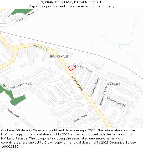2, CRANBERRY LANE, DARWEN, BB3 2HF: Location map and indicative extent of plot