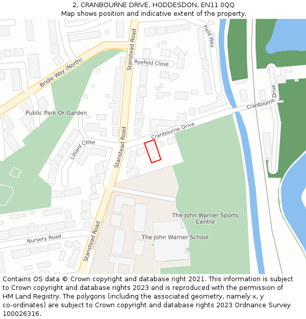 2, CRANBOURNE DRIVE, HODDESDON, EN11 0QQ: Location map and indicative extent of plot