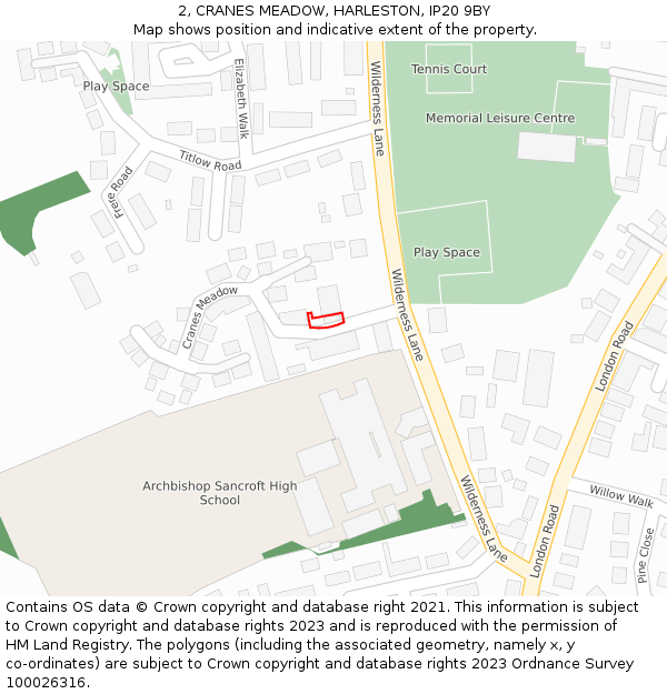 2, CRANES MEADOW, HARLESTON, IP20 9BY: Location map and indicative extent of plot