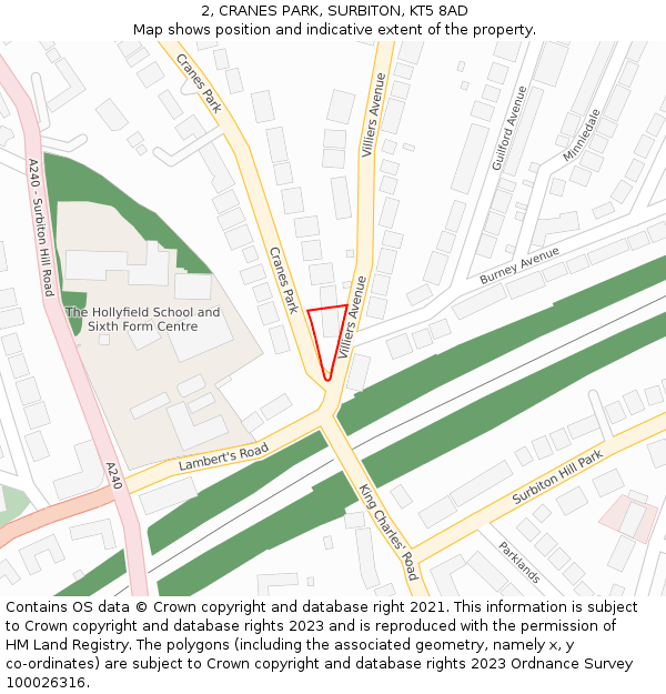 2, CRANES PARK, SURBITON, KT5 8AD: Location map and indicative extent of plot