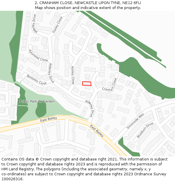 2, CRANHAM CLOSE, NEWCASTLE UPON TYNE, NE12 6FU: Location map and indicative extent of plot