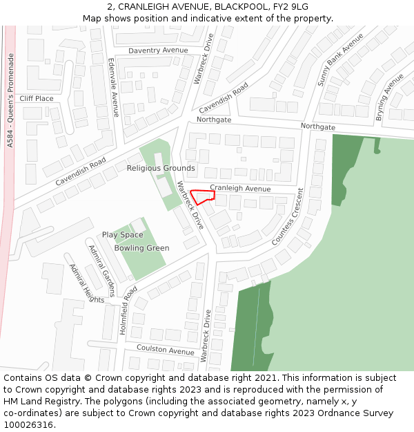 2, CRANLEIGH AVENUE, BLACKPOOL, FY2 9LG: Location map and indicative extent of plot