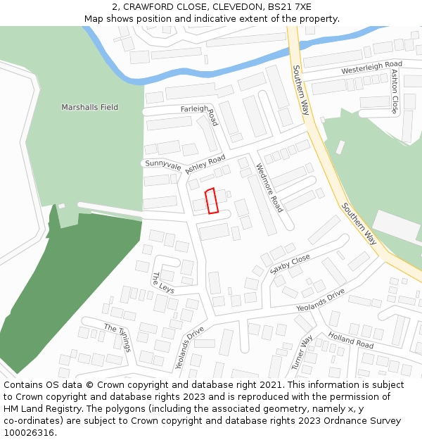 2, CRAWFORD CLOSE, CLEVEDON, BS21 7XE: Location map and indicative extent of plot