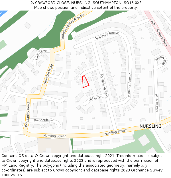 2, CRAWFORD CLOSE, NURSLING, SOUTHAMPTON, SO16 0XF: Location map and indicative extent of plot