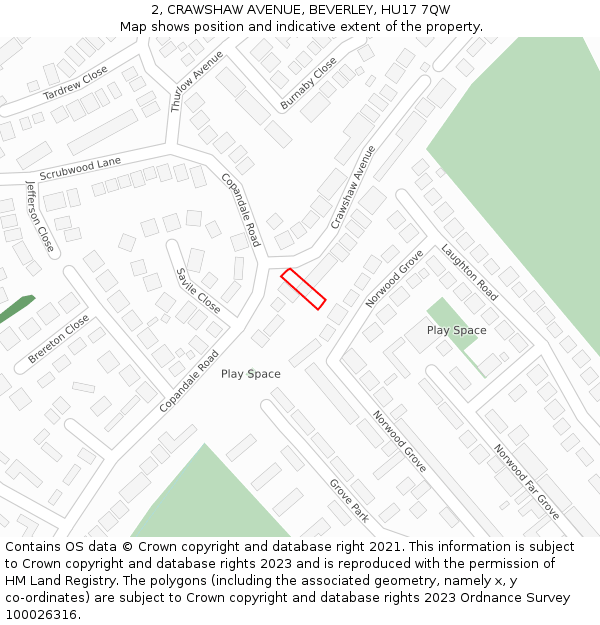 2, CRAWSHAW AVENUE, BEVERLEY, HU17 7QW: Location map and indicative extent of plot