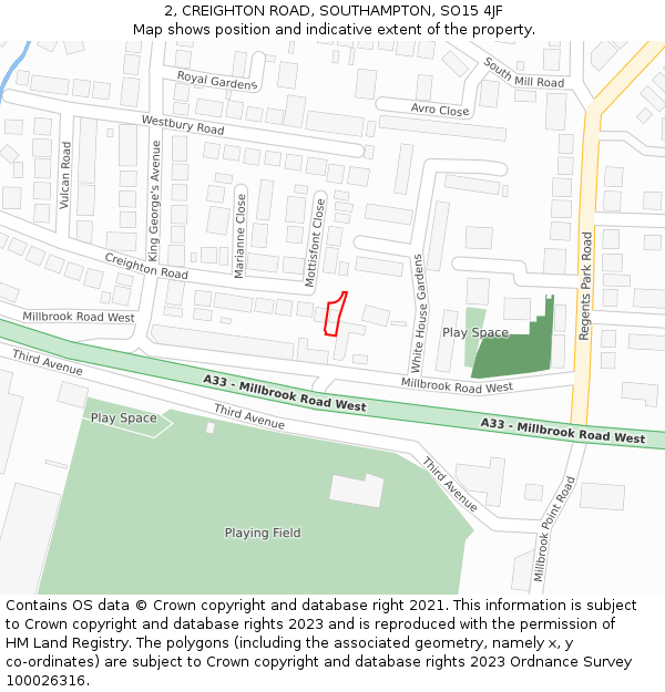 2, CREIGHTON ROAD, SOUTHAMPTON, SO15 4JF: Location map and indicative extent of plot
