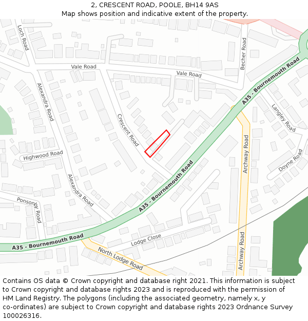 2, CRESCENT ROAD, POOLE, BH14 9AS: Location map and indicative extent of plot