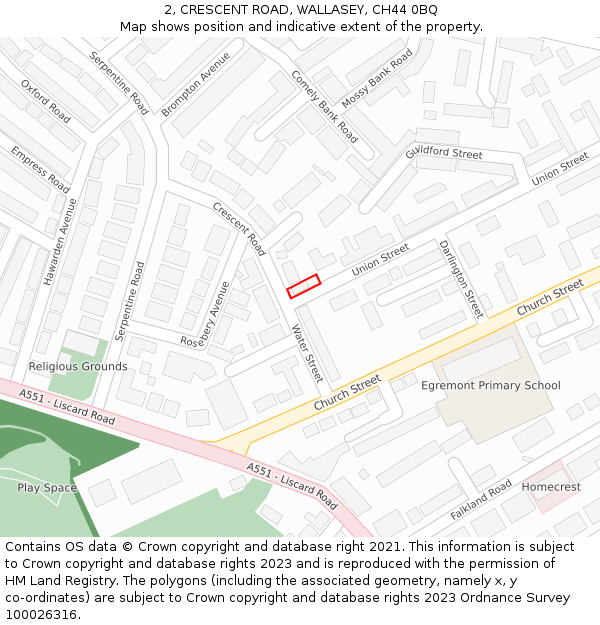 2, CRESCENT ROAD, WALLASEY, CH44 0BQ: Location map and indicative extent of plot