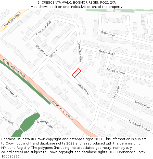 2, CRESCENTA WALK, BOGNOR REGIS, PO21 2YA: Location map and indicative extent of plot