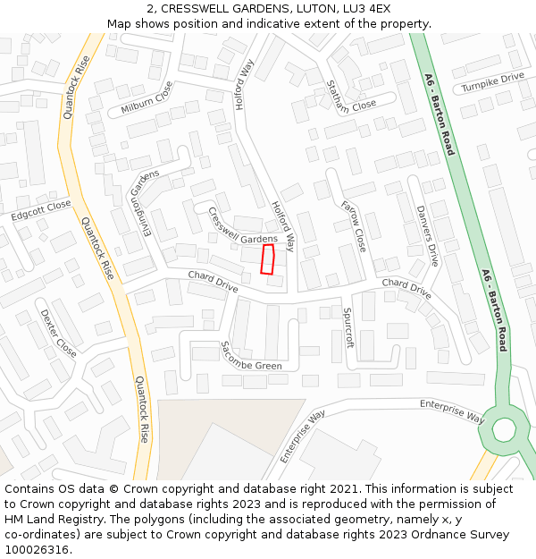 2, CRESSWELL GARDENS, LUTON, LU3 4EX: Location map and indicative extent of plot