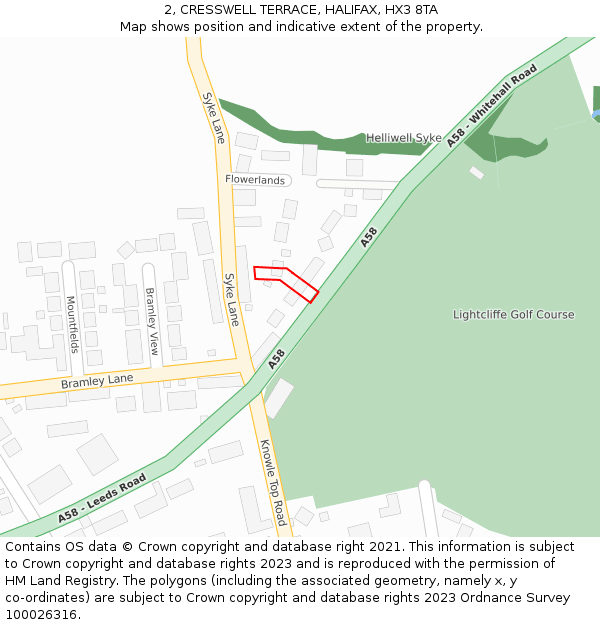 2, CRESSWELL TERRACE, HALIFAX, HX3 8TA: Location map and indicative extent of plot