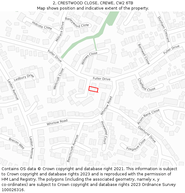 2, CRESTWOOD CLOSE, CREWE, CW2 6TB: Location map and indicative extent of plot