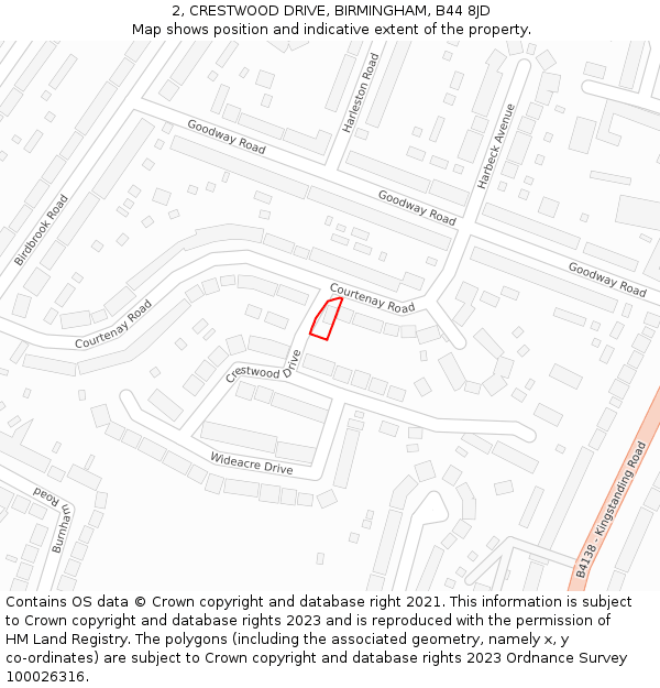 2, CRESTWOOD DRIVE, BIRMINGHAM, B44 8JD: Location map and indicative extent of plot