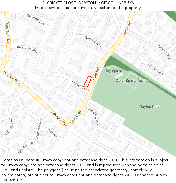 2, CRICKET CLOSE, DRAYTON, NORWICH, NR8 6YA: Location map and indicative extent of plot