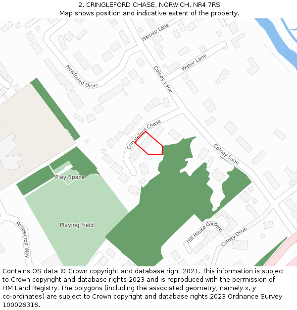 2, CRINGLEFORD CHASE, NORWICH, NR4 7RS: Location map and indicative extent of plot