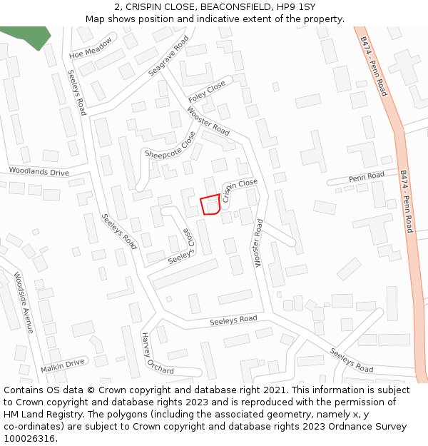 2, CRISPIN CLOSE, BEACONSFIELD, HP9 1SY: Location map and indicative extent of plot