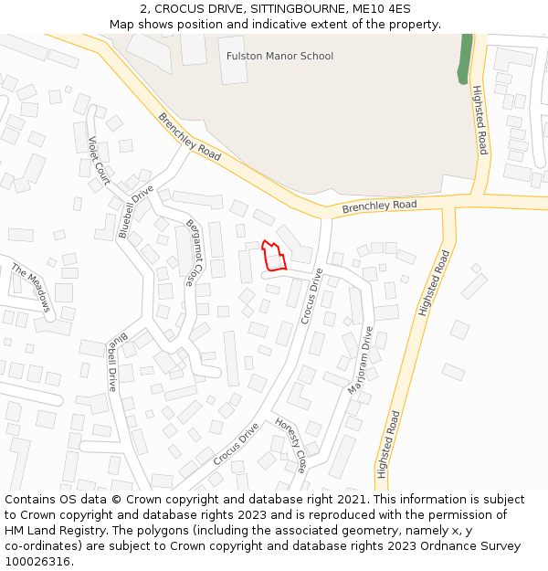 2, CROCUS DRIVE, SITTINGBOURNE, ME10 4ES: Location map and indicative extent of plot