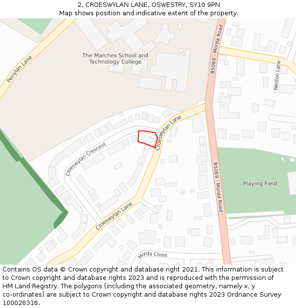 2, CROESWYLAN LANE, OSWESTRY, SY10 9PN: Location map and indicative extent of plot