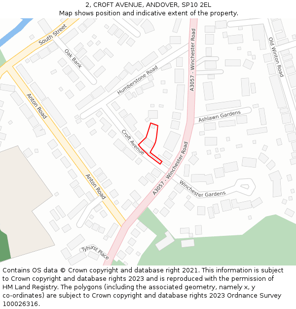 2, CROFT AVENUE, ANDOVER, SP10 2EL: Location map and indicative extent of plot