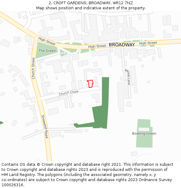 2, CROFT GARDENS, BROADWAY, WR12 7NZ: Location map and indicative extent of plot