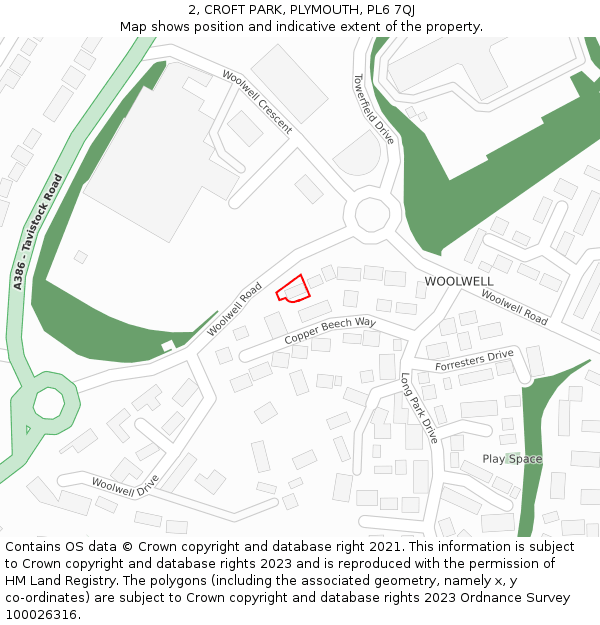 2, CROFT PARK, PLYMOUTH, PL6 7QJ: Location map and indicative extent of plot