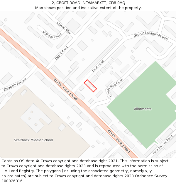 2, CROFT ROAD, NEWMARKET, CB8 0AQ: Location map and indicative extent of plot