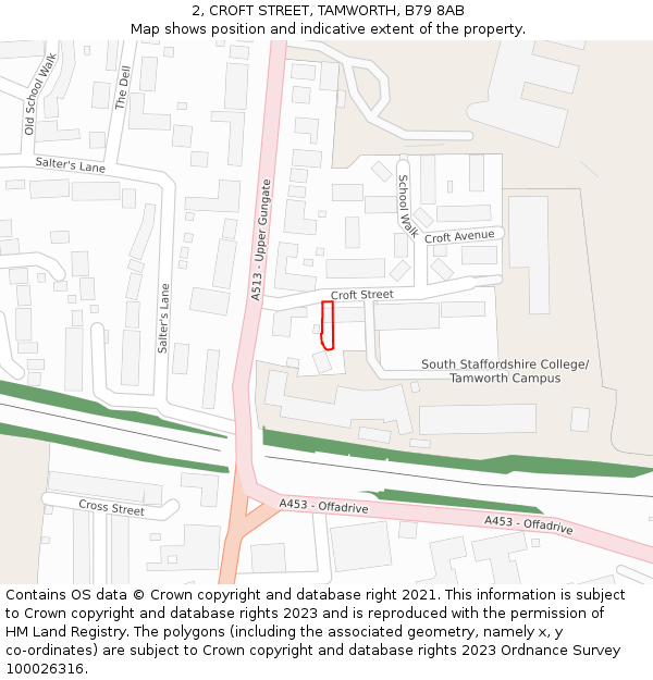 2, CROFT STREET, TAMWORTH, B79 8AB: Location map and indicative extent of plot