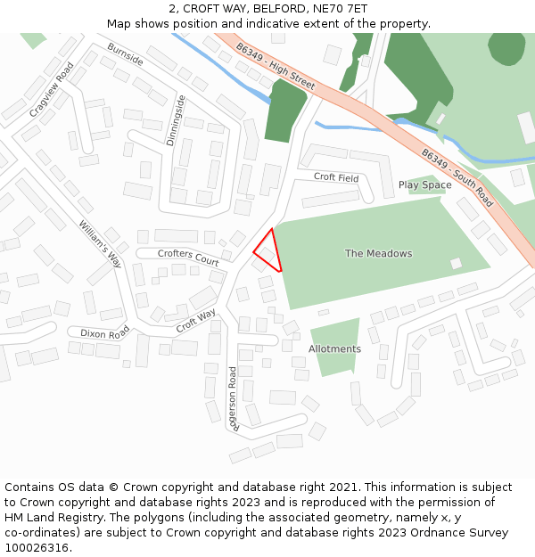 2, CROFT WAY, BELFORD, NE70 7ET: Location map and indicative extent of plot