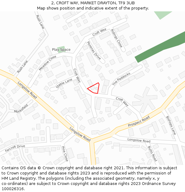 2, CROFT WAY, MARKET DRAYTON, TF9 3UB: Location map and indicative extent of plot