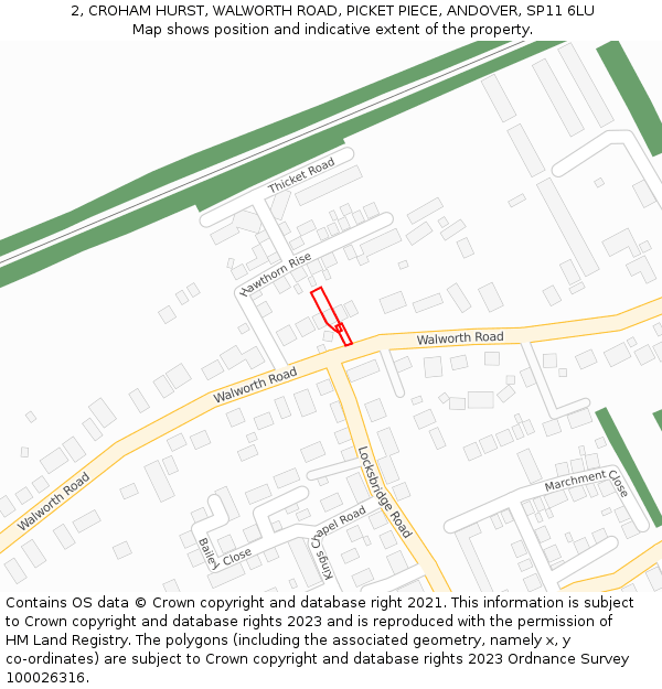 2, CROHAM HURST, WALWORTH ROAD, PICKET PIECE, ANDOVER, SP11 6LU: Location map and indicative extent of plot