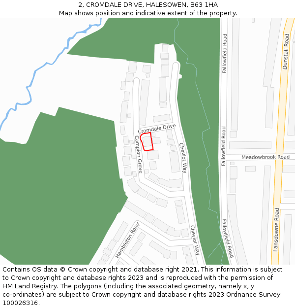 2, CROMDALE DRIVE, HALESOWEN, B63 1HA: Location map and indicative extent of plot
