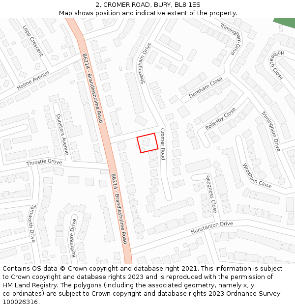 2, CROMER ROAD, BURY, BL8 1ES: Location map and indicative extent of plot
