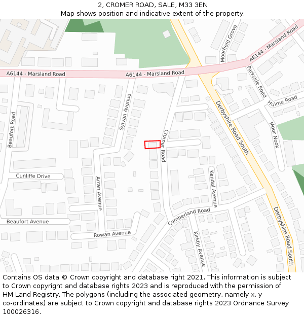 2, CROMER ROAD, SALE, M33 3EN: Location map and indicative extent of plot