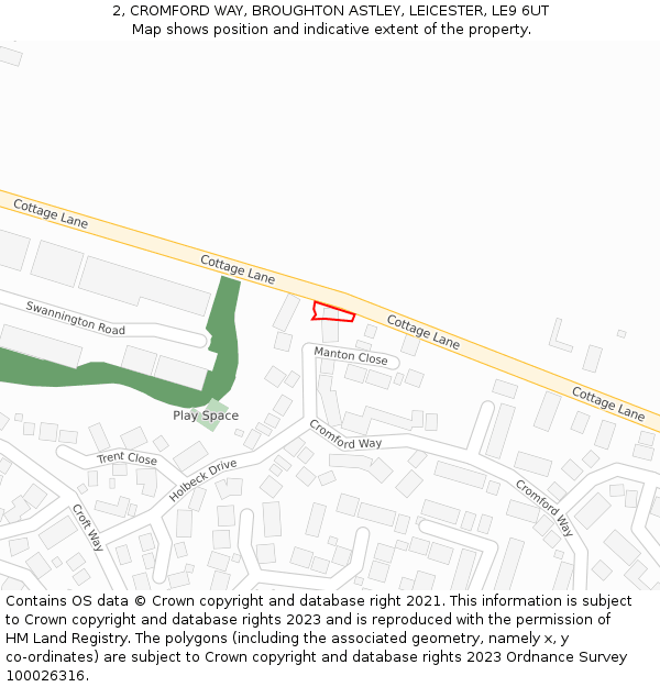 2, CROMFORD WAY, BROUGHTON ASTLEY, LEICESTER, LE9 6UT: Location map and indicative extent of plot