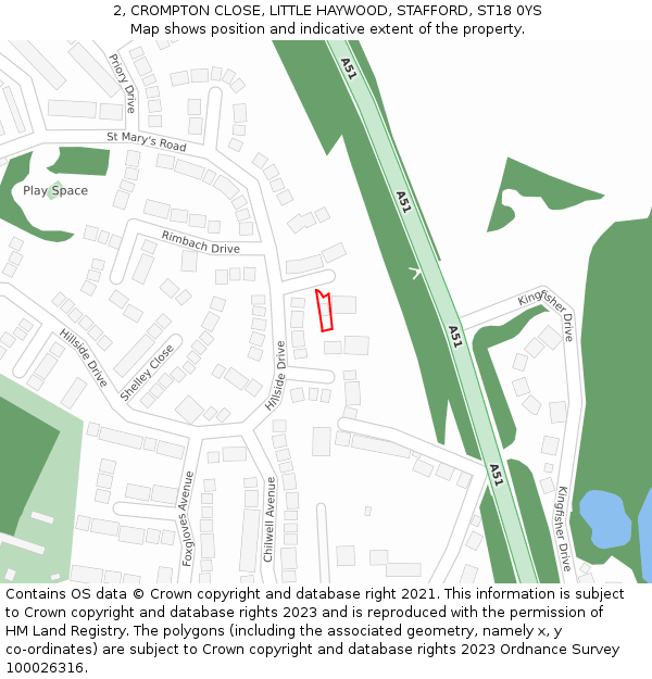 2, CROMPTON CLOSE, LITTLE HAYWOOD, STAFFORD, ST18 0YS: Location map and indicative extent of plot