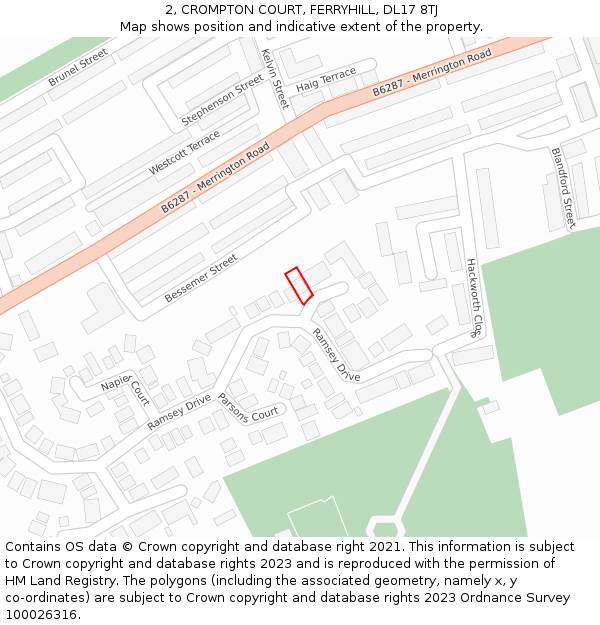 2, CROMPTON COURT, FERRYHILL, DL17 8TJ: Location map and indicative extent of plot