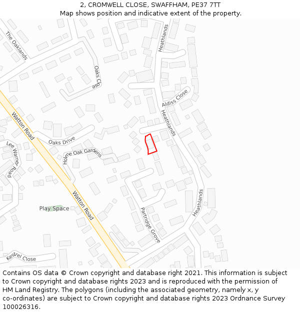 2, CROMWELL CLOSE, SWAFFHAM, PE37 7TT: Location map and indicative extent of plot