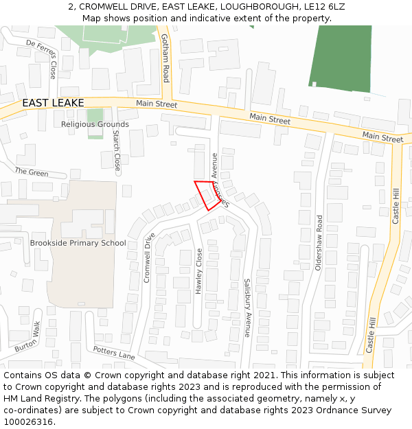 2, CROMWELL DRIVE, EAST LEAKE, LOUGHBOROUGH, LE12 6LZ: Location map and indicative extent of plot