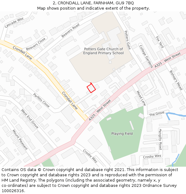 2, CRONDALL LANE, FARNHAM, GU9 7BQ: Location map and indicative extent of plot