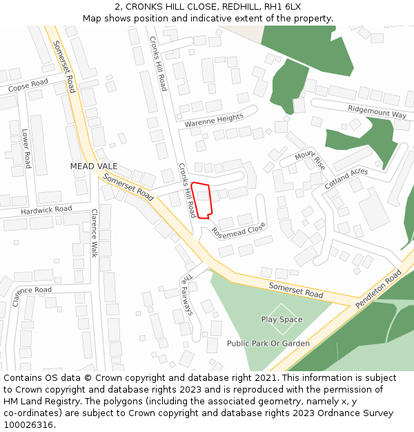 2, CRONKS HILL CLOSE, REDHILL, RH1 6LX: Location map and indicative extent of plot