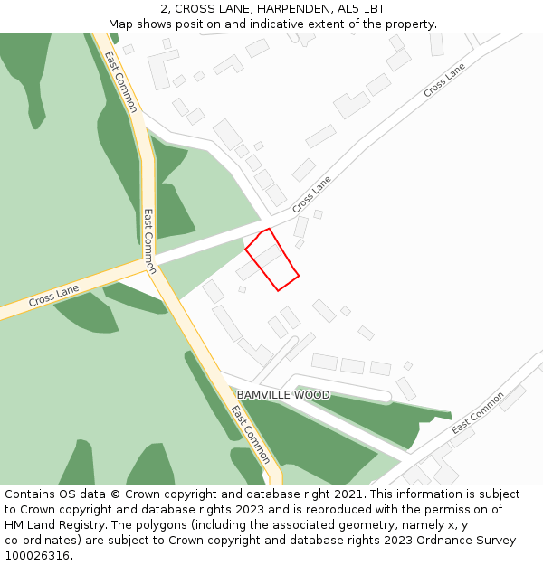 2, CROSS LANE, HARPENDEN, AL5 1BT: Location map and indicative extent of plot