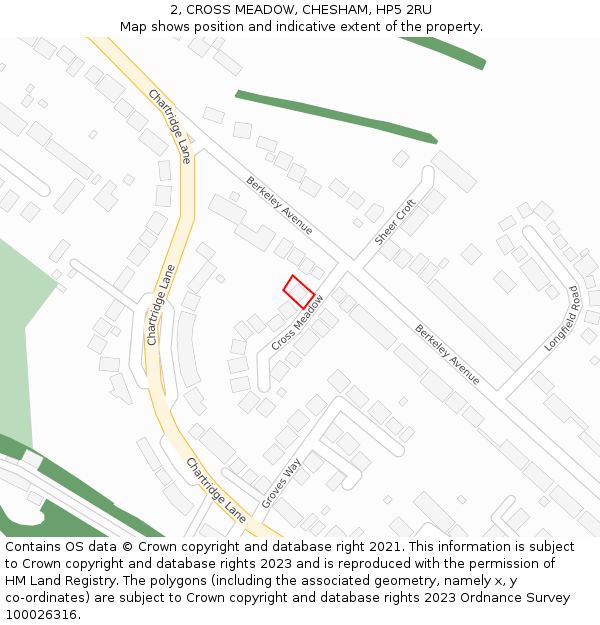 2, CROSS MEADOW, CHESHAM, HP5 2RU: Location map and indicative extent of plot